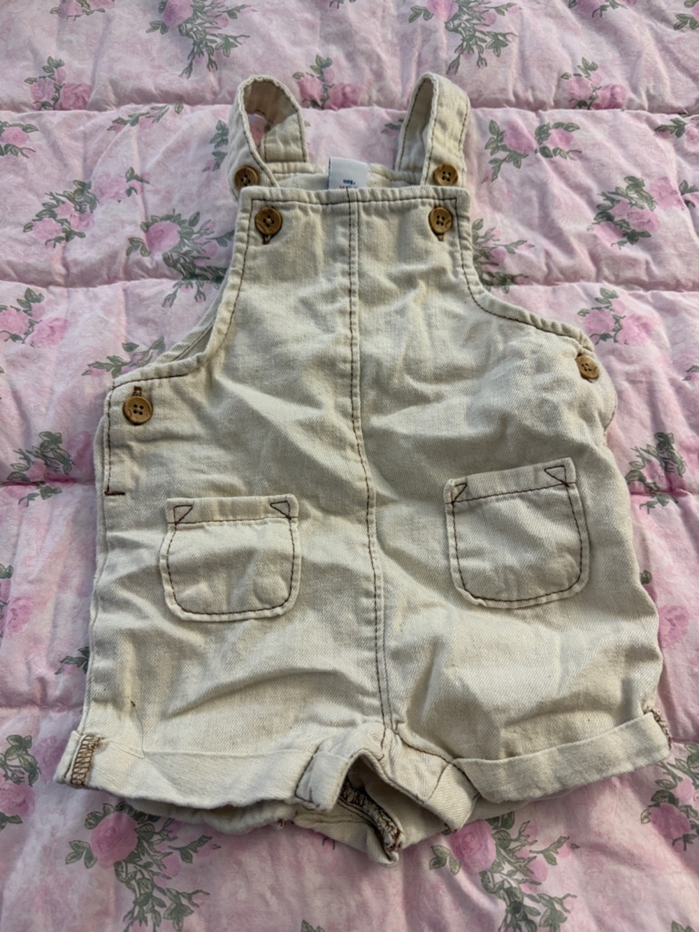 Old Navy Cream Short Overalls Romper